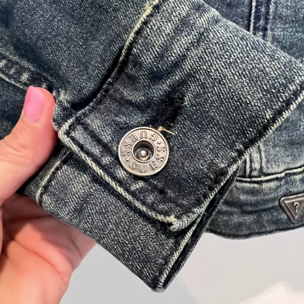 GUESS Rigby ribbed denim jean moto jacket sz Small - Picture 3 of 7